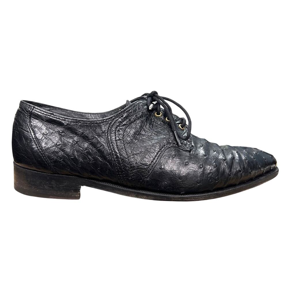 Vintage David Eden Men’s Black Full Quill Ostrich Derby’s Size 9.5 D